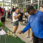 eating food samples at the ohio eggfest