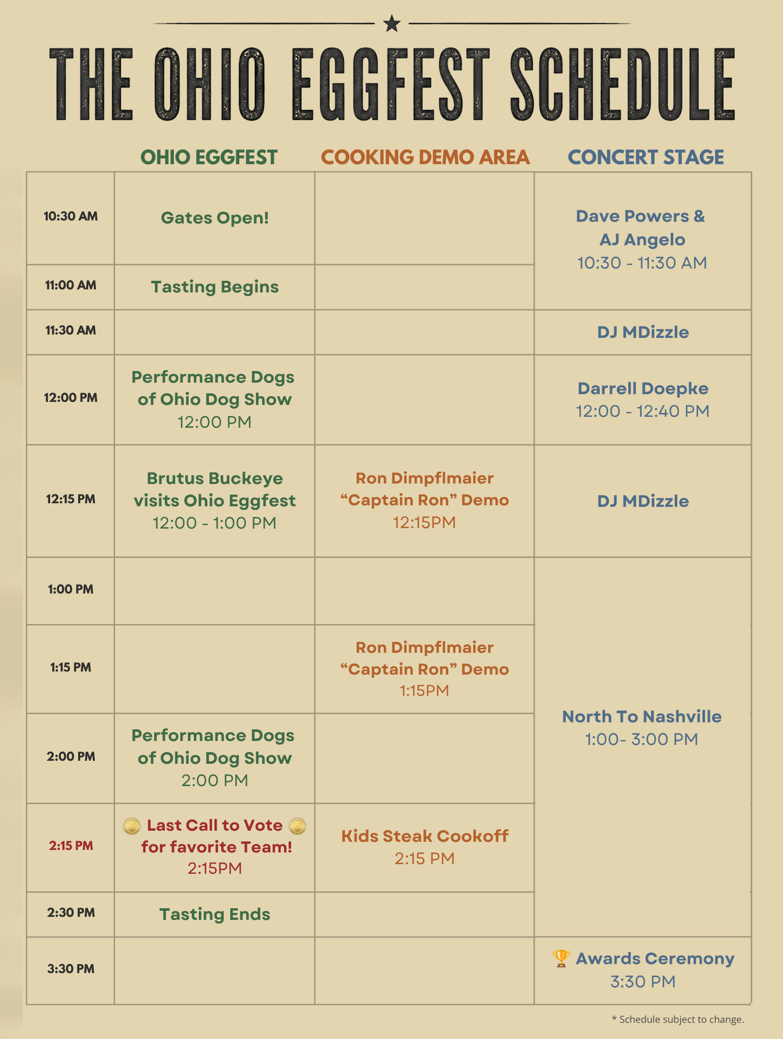 2026 the ohio eggfest schedule of events itinerary for july 25th at fortress obetz big green egg grilling festival